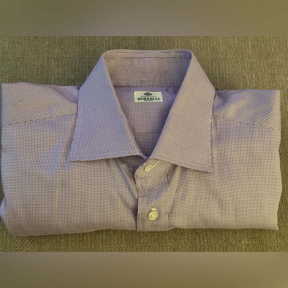 Borrelli Napoli Gingham Multi Color Purple and White Men’s Dress Shirt Size 17